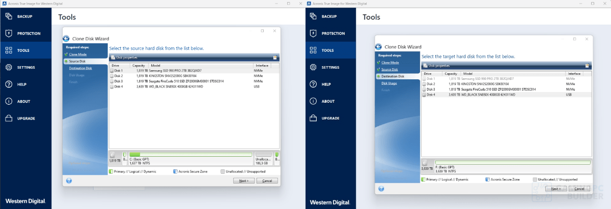 Acronis True Image 3 Source and Target Disk