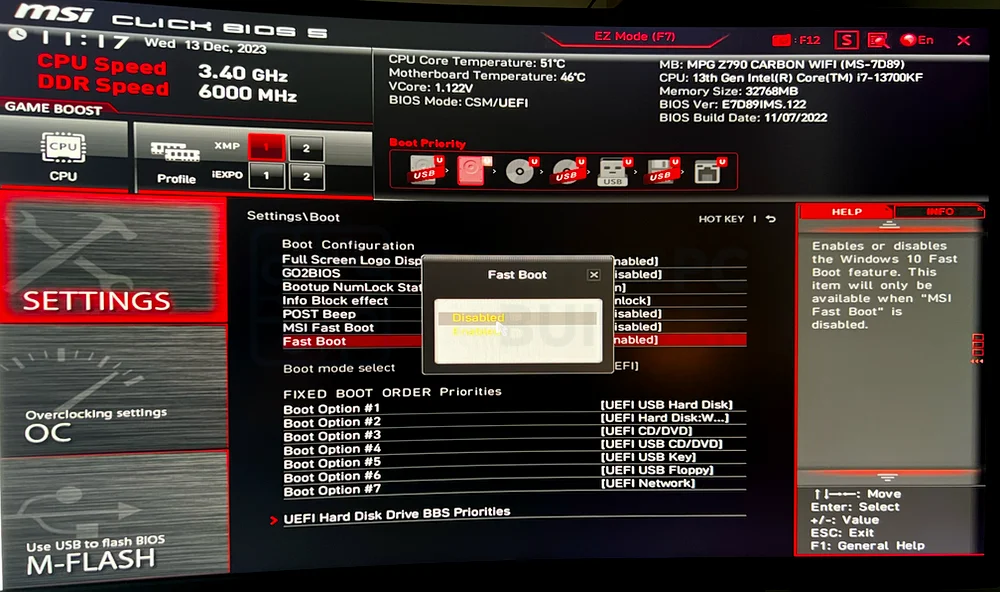 BIOS fast boot setting