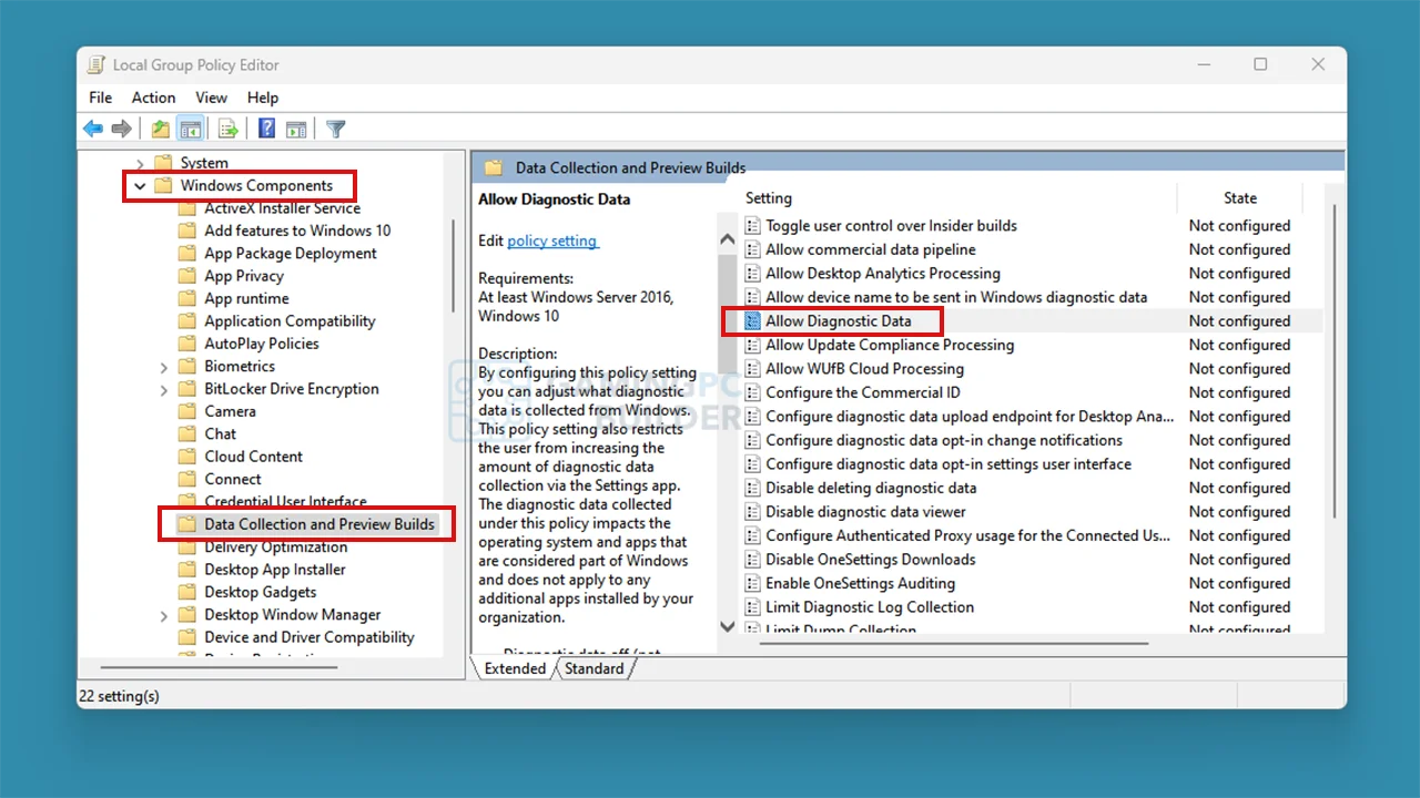disable allow diagnostic data