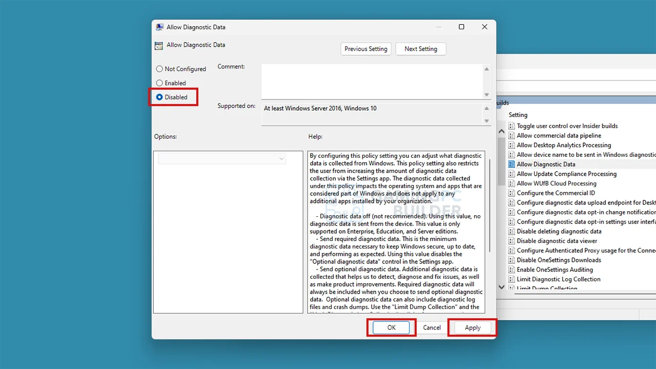 disable diagnostic data