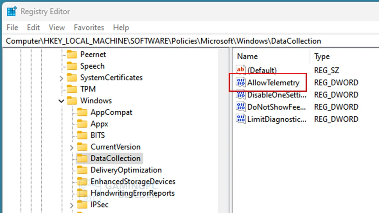 disable telemetry via regedit