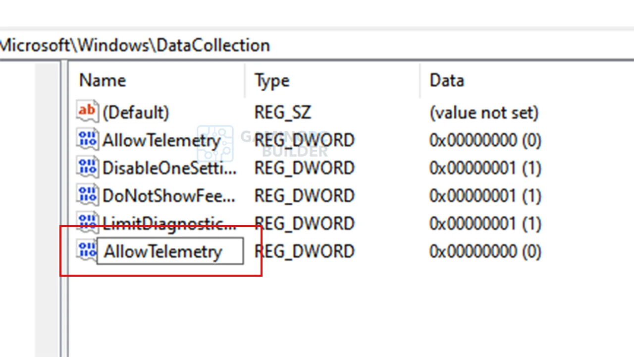 disable telemetry via regedit
