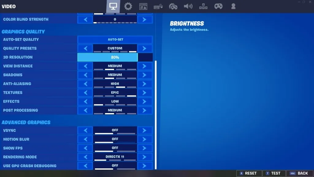 Fortnite custom settings