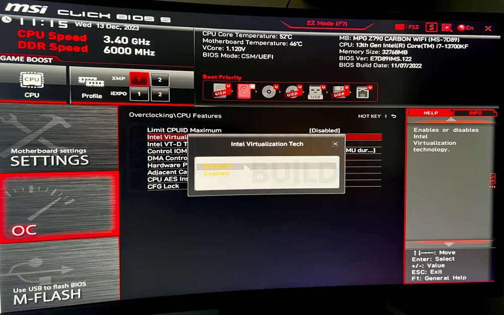 Intel Virtualization Technology BIOS setting