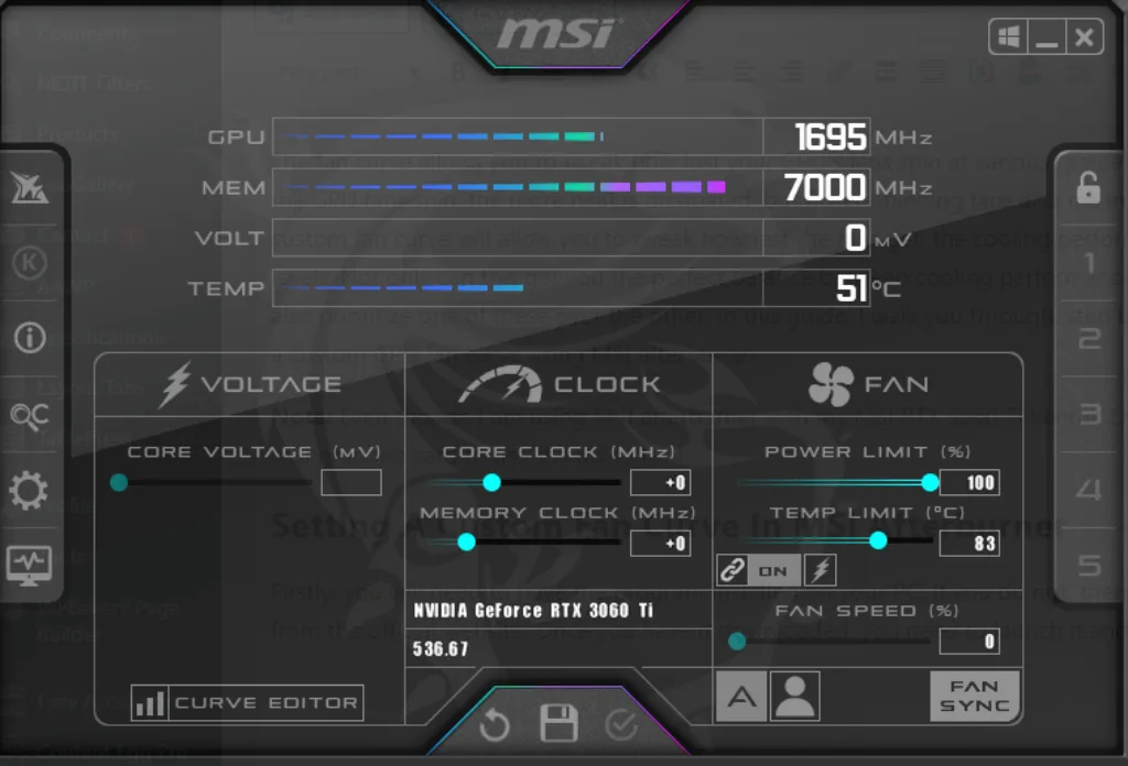 MSI After burner Custom GPU fan curve