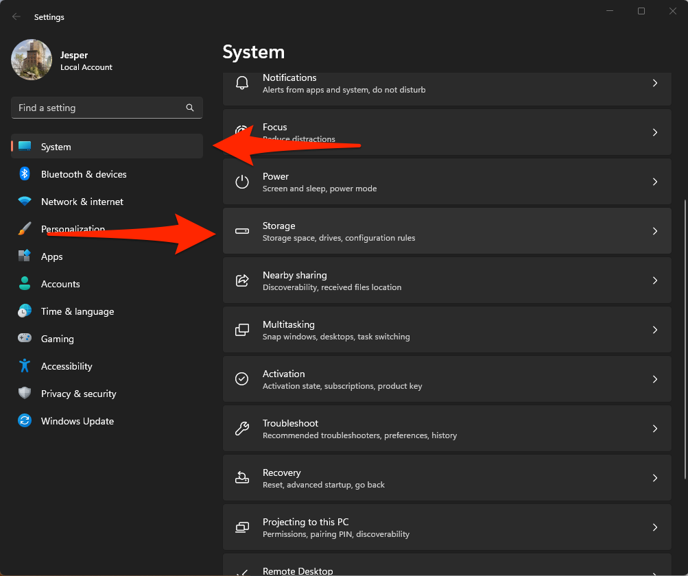 Step 1 Settings app System Storage