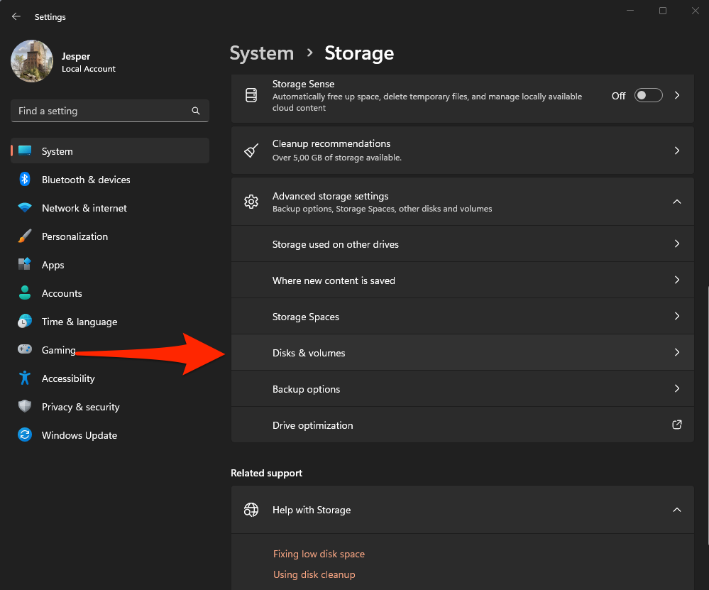 Step 2 Select disks and volumes