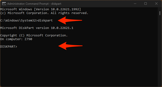 Step 2 Start Diskpart
