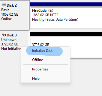 Step 3 Clicking on initialize disk