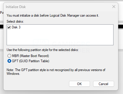 Step 4 Select MBR or GPT