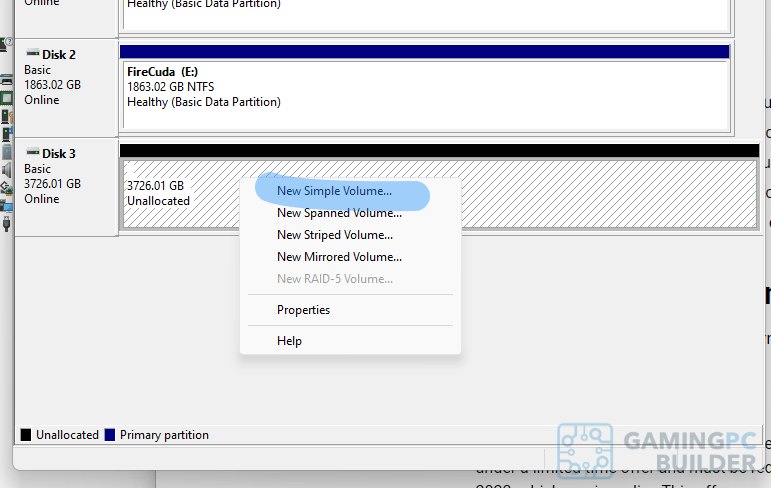 Step 5 Selecting new simple volume