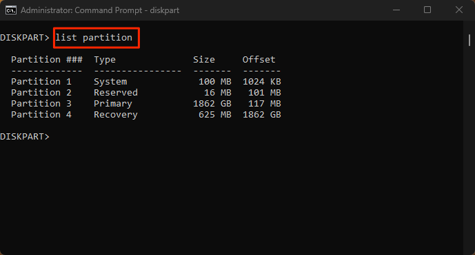 Step 5 list partitions