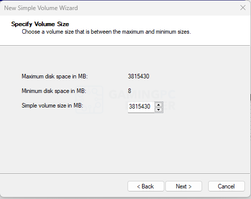 Step 7 Specify volume size