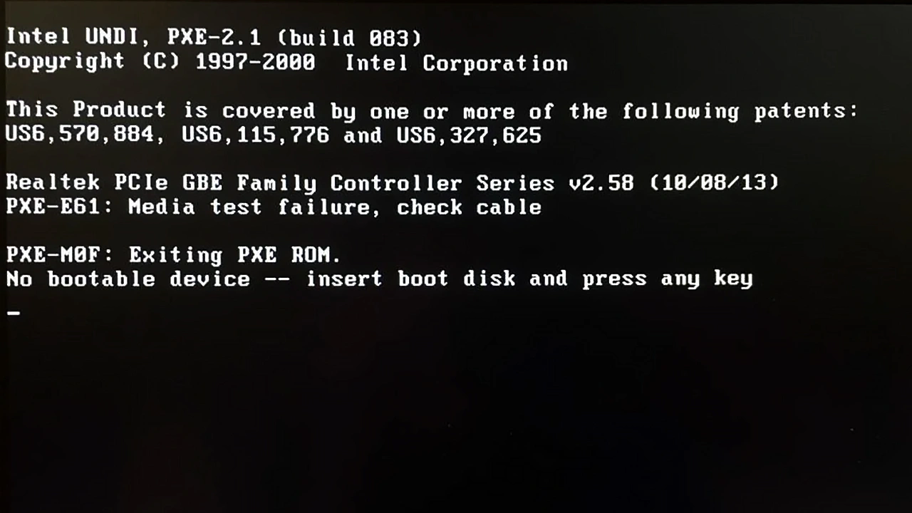 no bootable device