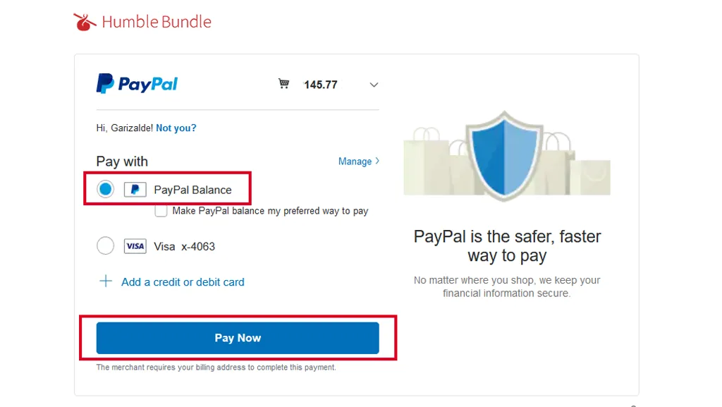 Buy games on Humble Store using paypal