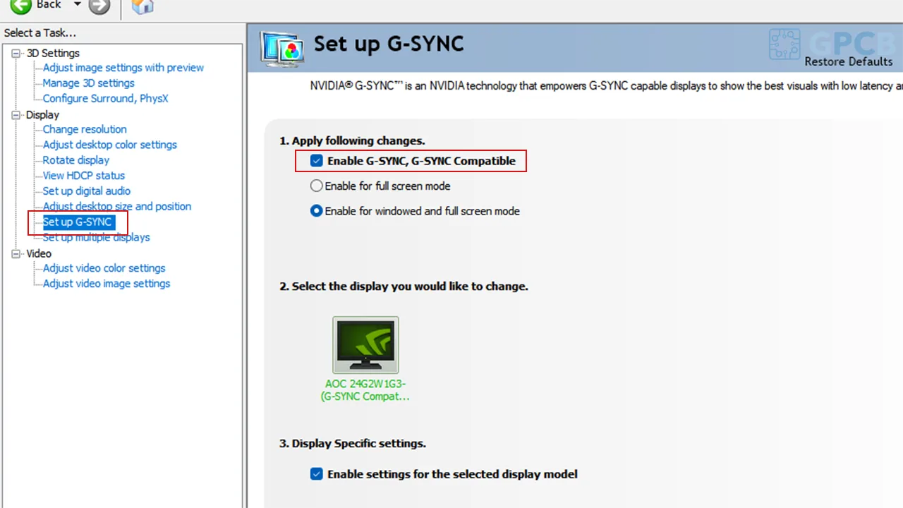 Monitor Setting G-Sync